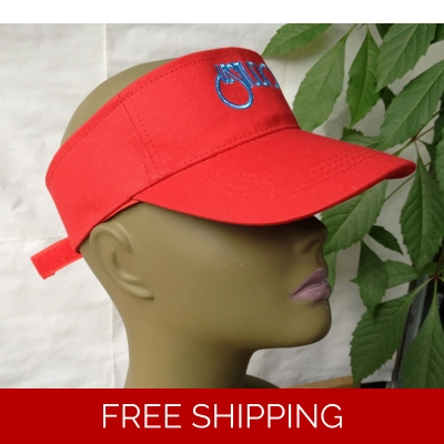 Unisex Red Sun Visor Hat White & Blue Logo